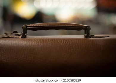 Leather bag. Men's briefcase made of brown leather. Accessory for guy. Business suitcase.