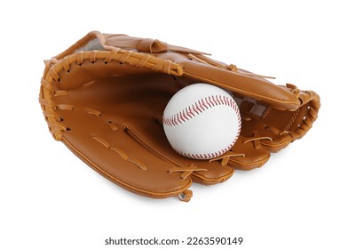 Leather baseball glove with ball isolated on white - Powered by Shutterstock