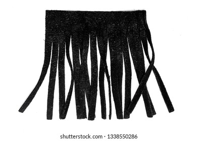 Leather black fringe on a white background.