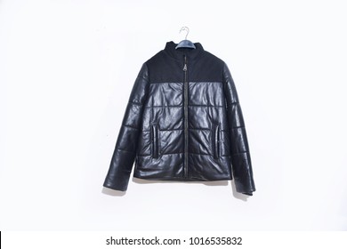 Leather Black Jacket Hanging 
