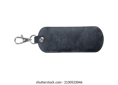 Leather black Keychain with clip lock for Key Isolated on White Background with clipping path include for design usage purpose.