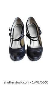 Leather Black Mary Jane Shoes On White Background