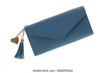 leather blue wallet purse isolated on white background