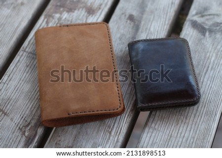 Leather book, leather wallet and handmade knife. (Shades of brown)
