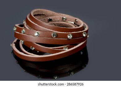 Leather Bracelet With Crystals