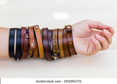 Leather Bracelet On Mens Arm