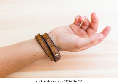 Leather Bracelet On Mens Arm