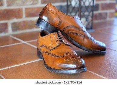 Leather Brown Derby Glazed Brogues Dress Shoes