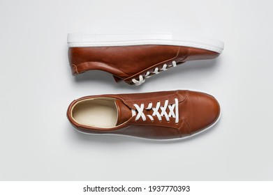 Brown Men's Leather Shoes Shoes Mens Shoes Sneakers & Athletic Shoes Tie Sneakers Men's Sneakers Men's Lace-ups made of Calfskin Handmade 
