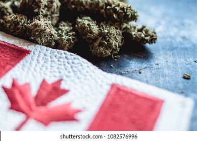 Leather Canadian flag with marijuana buds.