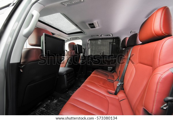 Leather Car Interior Texture Orange Leather Stock Photo