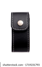 Leather Case With Round Metal Press Stud And White Stitching