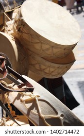 Leather Craft Drum, In Local Market Of Mexico