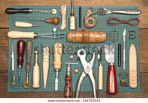 Leather Craft Tools On Cutting Mat Stock Photo Edit Now 566703241