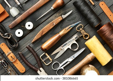 Leather Crafting DIY Tools Flat Lay Still Life 