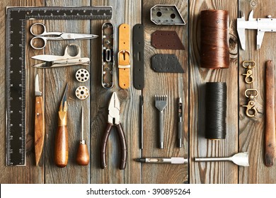 Leather Crafting DIY Tools Flat Lay Still Life 