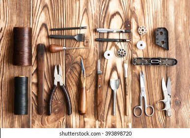 Leather Crafting DIY Tools Flat Lay Still Life 