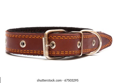 Leather Dog Collar On A White Background