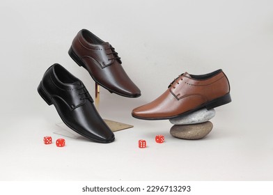 leather formal shoes combined theme shot on grey background  - Powered by Shutterstock