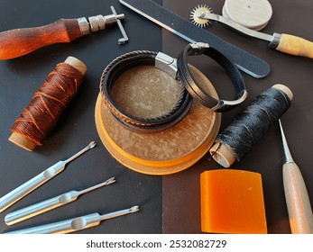 leather goods leather bracelets tools for making leather goods - Powered by Shutterstock