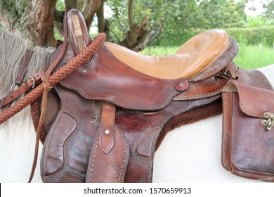 Leather Horse Saddle With Saddlebag And Rein