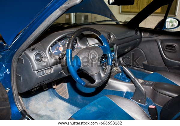 Leather Interior Blue Alcantara Sports Car Stock Photo Edit