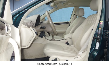 Leather Interior Design, Car Passenger And Driver Seats, Clean, Angle View Side