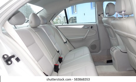 Leather Interior Design, Car Passenger And Driver Seats, Clean, Angle View Side