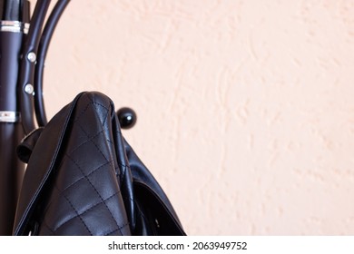 Leather Jacket Hanging On A Hanger Close Up, Copy Space