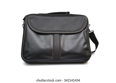 Leather Laptop Bag Black Color On White Background