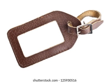 Leather Luggage Tag Isolated On White Background