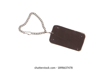 Leather Military Dog Tag Isolated On White Background