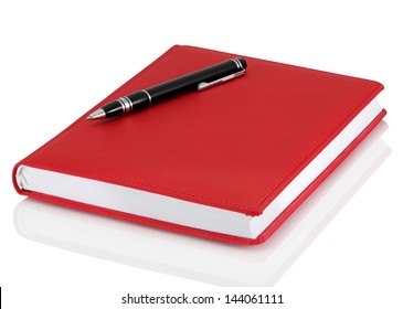 Leather Notebook And Pen Isolated On The White