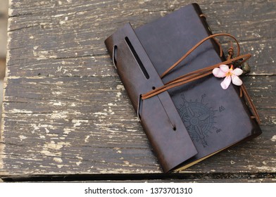Leather Notebook With Pink Flower