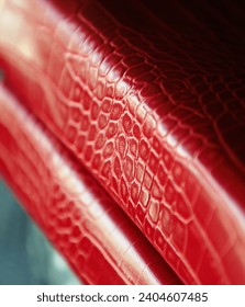 The leather patterns of a handbag.