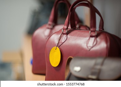 Leather products displayed at the shelf 