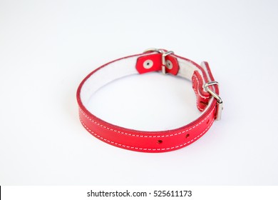 Leather Red Dog Collar On A White Background