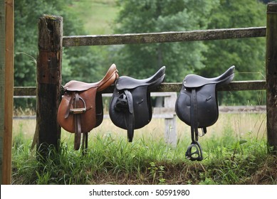Leather saddles ready to put on the horseback