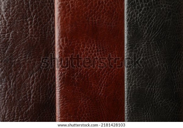 Leather samples of different colors for design as\
background, closeup
