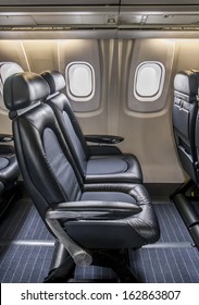 Leather Seating Inside Cabin Of A Luxury Jet Concorde.