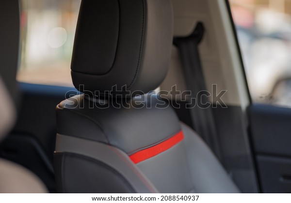 Leather seats in car\
cockpit interior