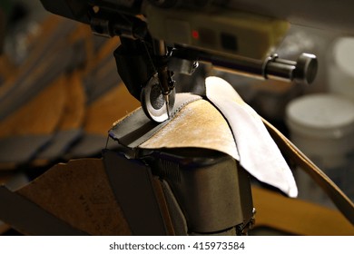 A leather sewing machine in a shoe factory.