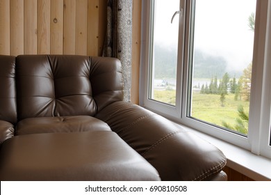 Leather sofa have windows