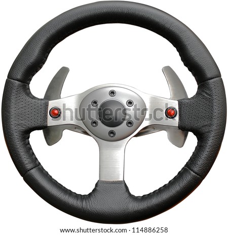 Leather steering wheel play isolated on a white background