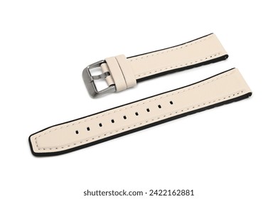 Leather watch strap on white background