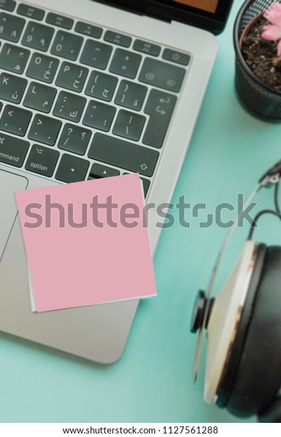 Leave Note Reminder Small Pink Desk Stock Photo Edit Now 1127561288