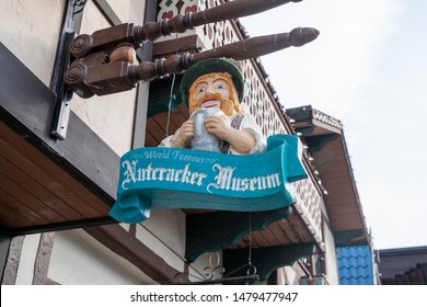 Leavenworth, Washington - July 4, 2019: Sign for the famous Nutcracker Museum in downtownn Leavenworth, a Bavarian themed town