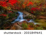 Leaves change color and waterfall at Seoraksan nation park in South Korea.