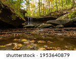 Leaves Float in Pool Below Blue Hen Falls in Cuyahoga Valley National Park