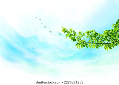 Leaves flying in the sky (background with watercolor touch) - Powered by Shutterstock